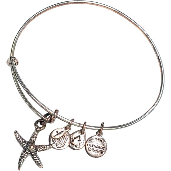 Alex and Ani Take The Wheel Anchor Starfish Nautical Silver Tone Bangle Bracelet - Picture 6 of 9